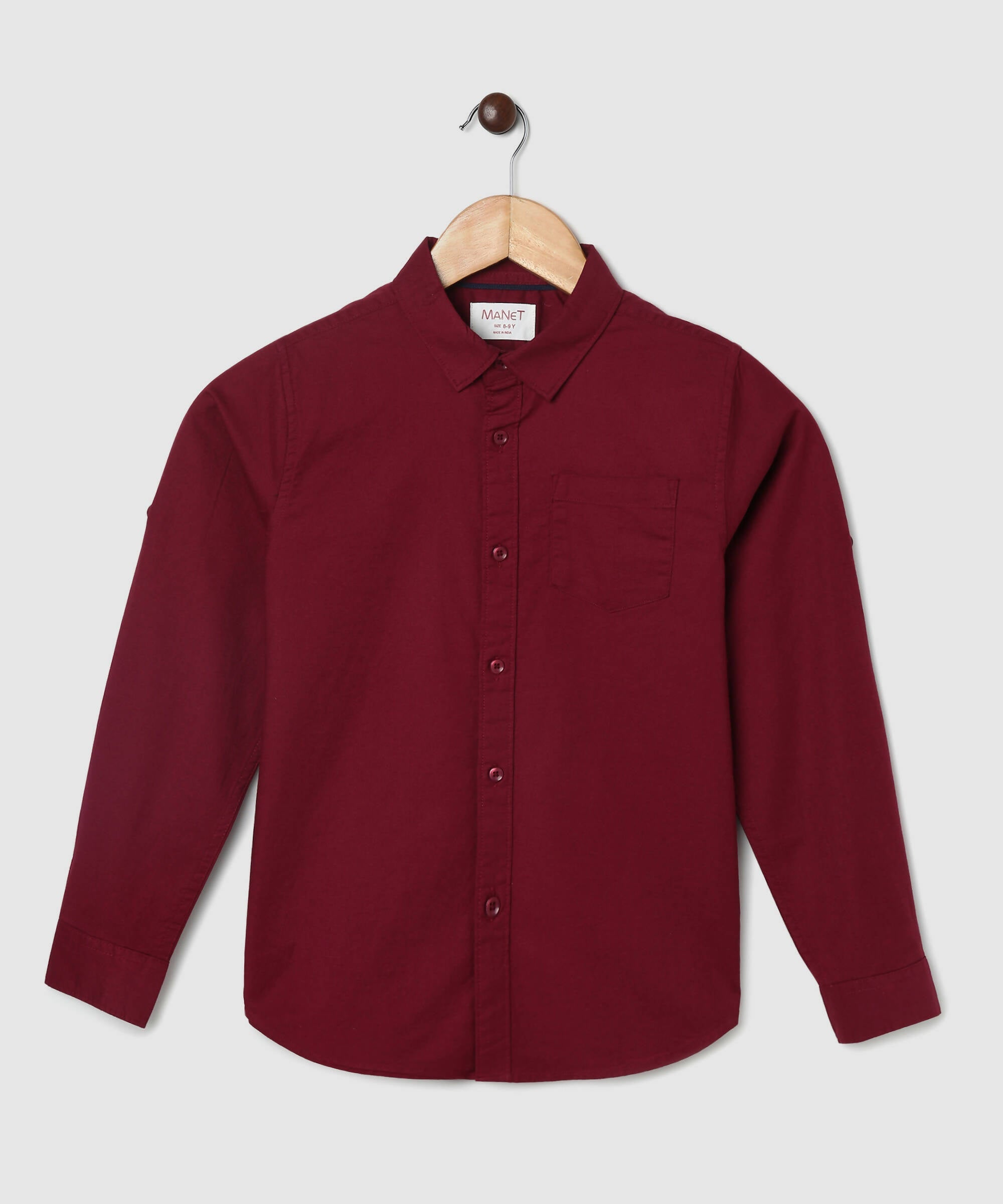 Manet Boys Mandarin Collar Full Sleeves Melange Shirt - Maroon | Grocsy