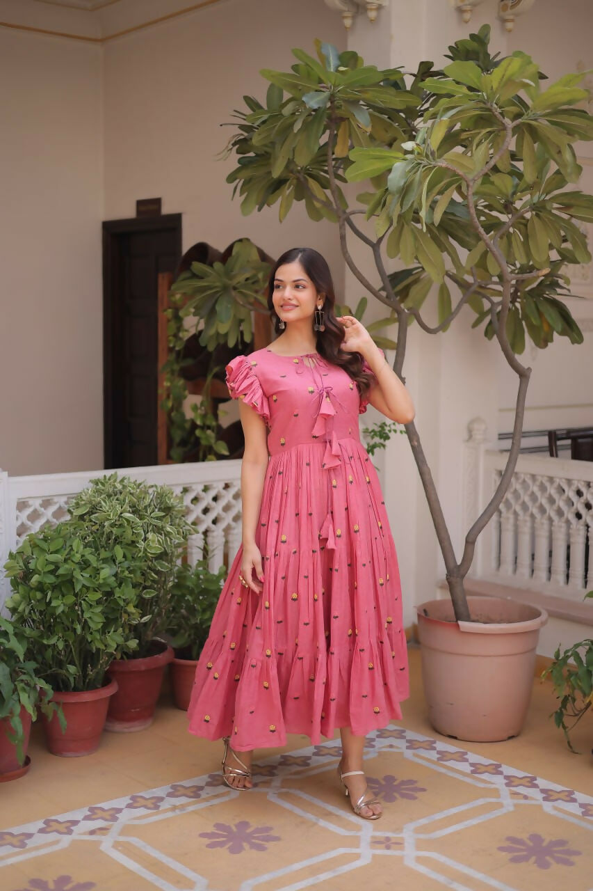Teeya Creation Womens New Summer Wear Cotton Fabric With Embroidered Work Gown Set | Grocsy