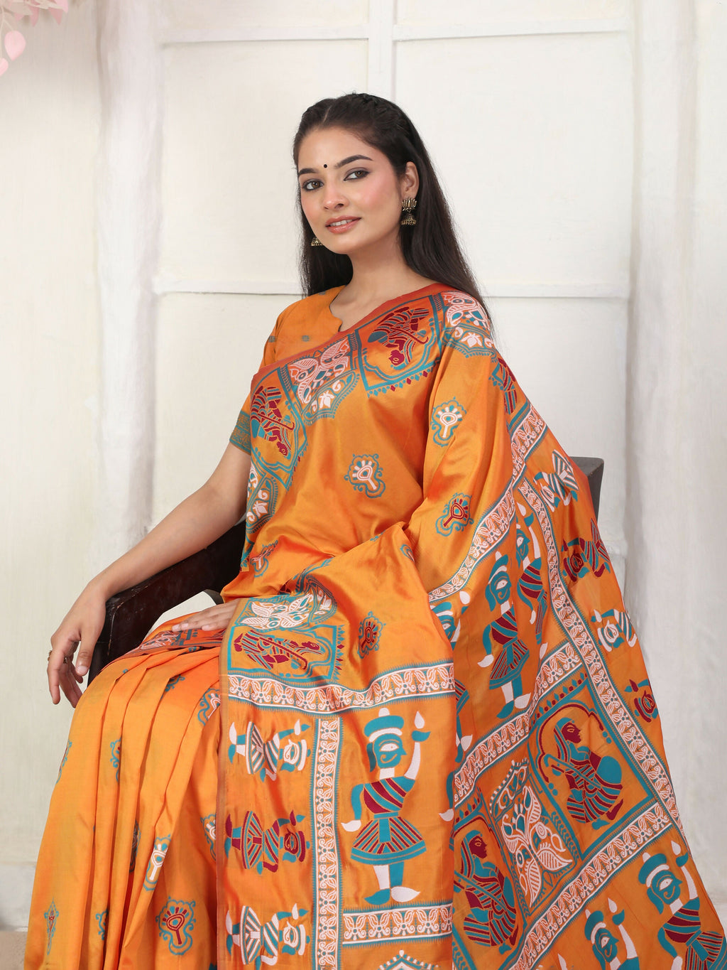 Shree Shyam Fashion Silk Blend Orange Saree | Grocsy