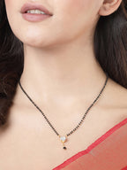 NVR Women Ethnic Gold-Polished Beaded Mangalsutra With Ad Stone | Grocsy