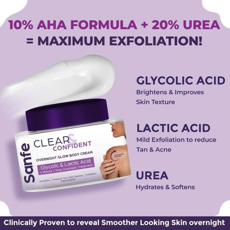 Sanfe Clear & Confident Overnight Glow Body Cream | Grocsy
