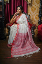Exclusive Collection Beautiful Musrise White Pure Cotton Hand Weaving Handloom Saree With Running Blouse Piece | Grocsy