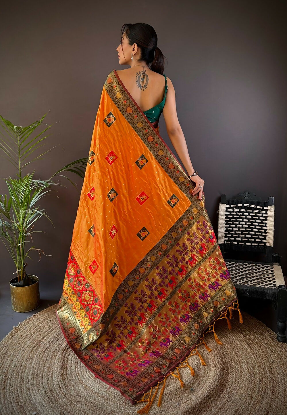 Joban Fashion Deep Maroon Small Butti Banarasi Silk Sarees | Grocsy