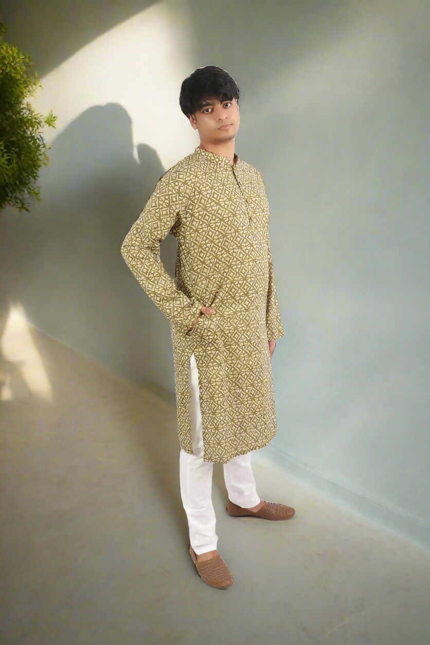 Souchii Men Pure Cotton Geometric Printed Straight Kurta | Grocsy