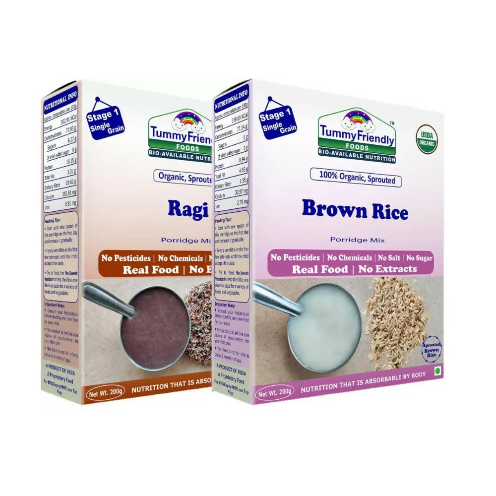 TummyFriendly Foods Certified Stage1 Ragi, Brown Rice Porridge Mixes | Grocsy