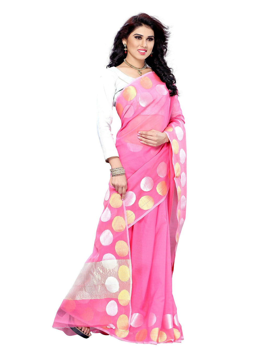Mimosa Women Cotton Art Light Pink Saree | Grocsy
