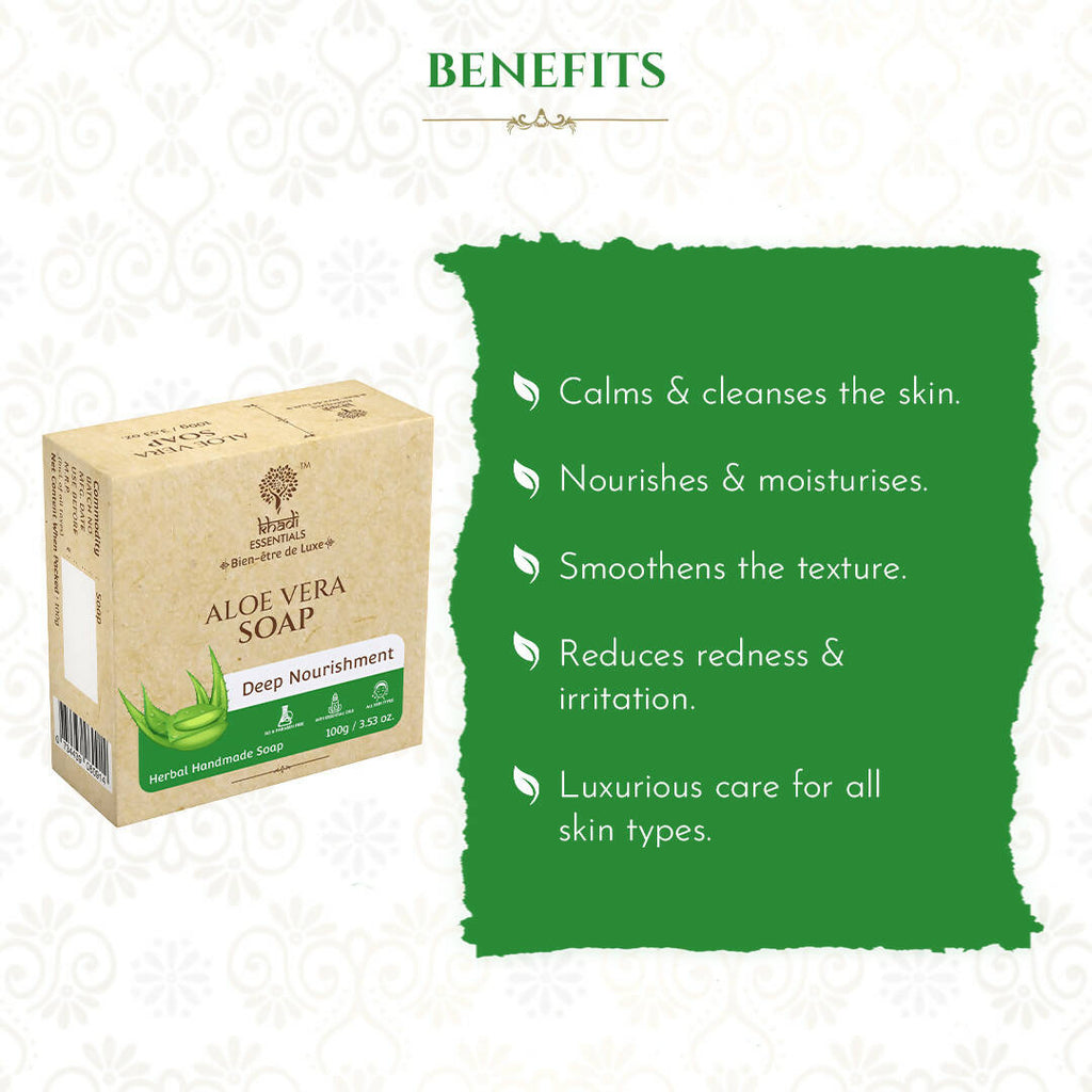 Khadi Essentials Pure Aloe Vera Handmade Herbal Soap | Grocsy