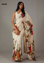 Off White Bright Moss Designer Digital Printed Party Wear Saree - Be Verly | Grocsy