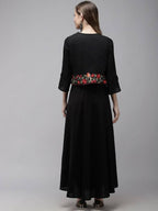 Yufta Women A-Line Black Dress With Red Embroidered Jacket | Grocsy