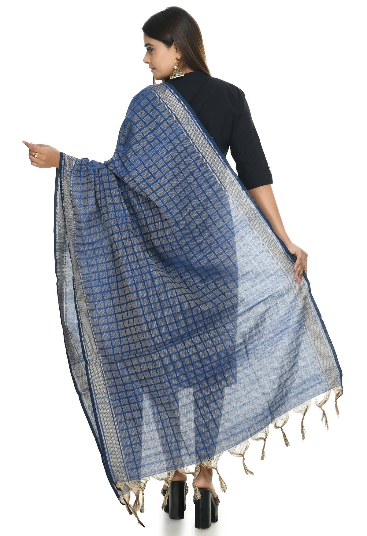 Mominos Fashion Moeza Handloom Cotton Blue Dupatta For Women | Grocsy