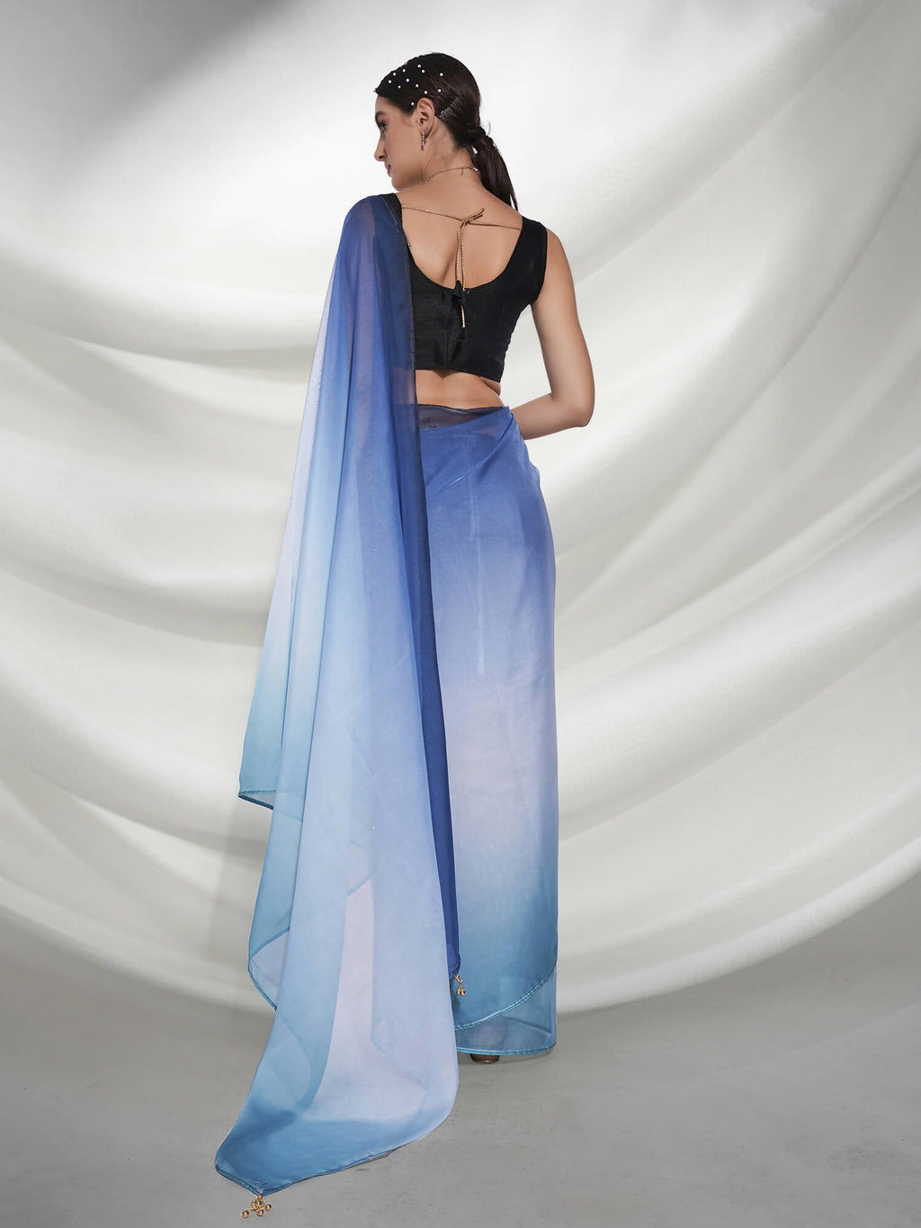 Blue Organza Solid Saree With Unstitched Blouse Piece - Shanaya | Grocsy