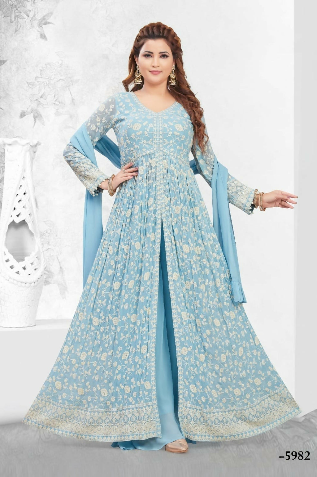 Joban Fashion Georgette Sky Blue Color Kurta Set | Grocsy