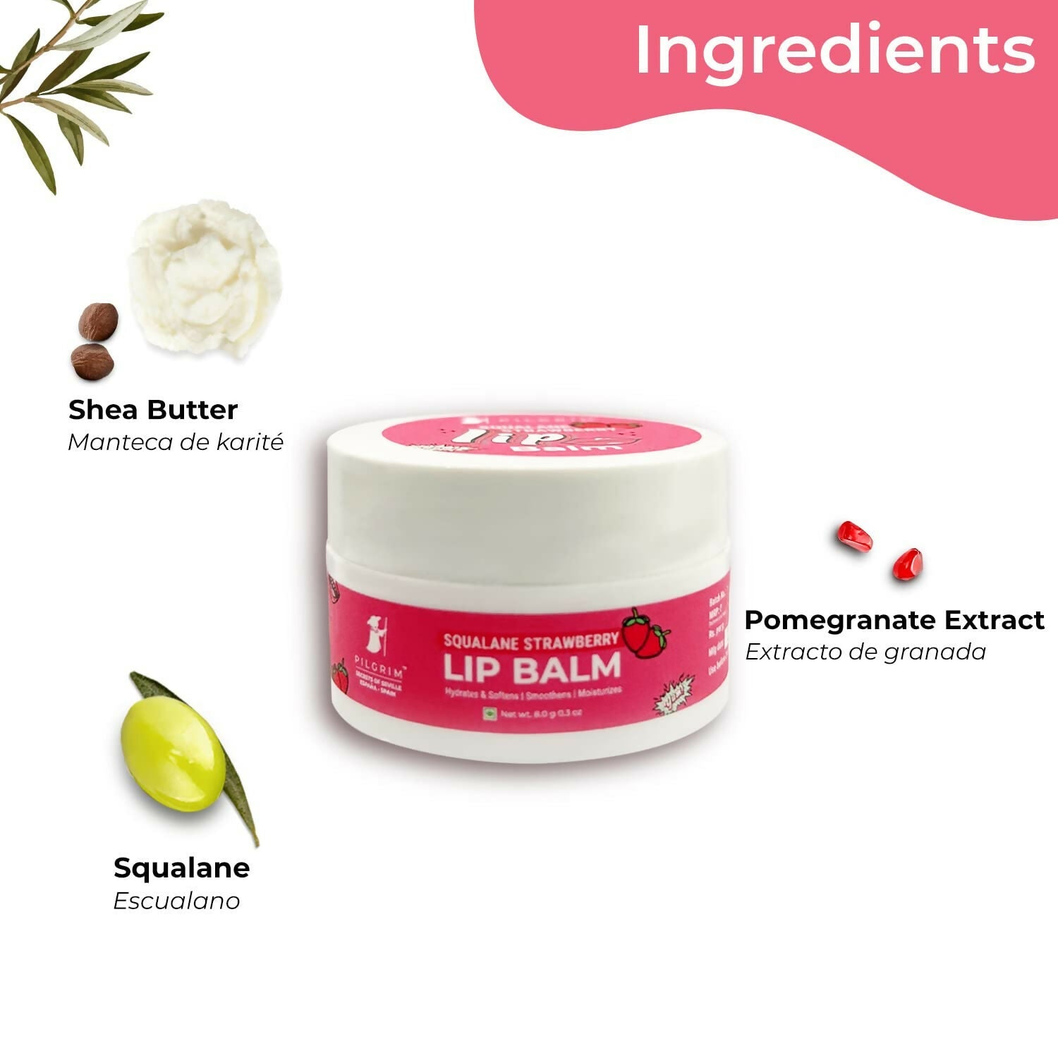 Pilgrim Spanish Lip Balm (Strawberry) For Dark Lips, Soothing & Hydrating Dry & Chapped Lips | Grocsy