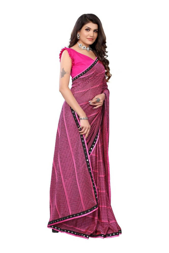 Vamika Pink Lycra Knitted Saree | Grocsy