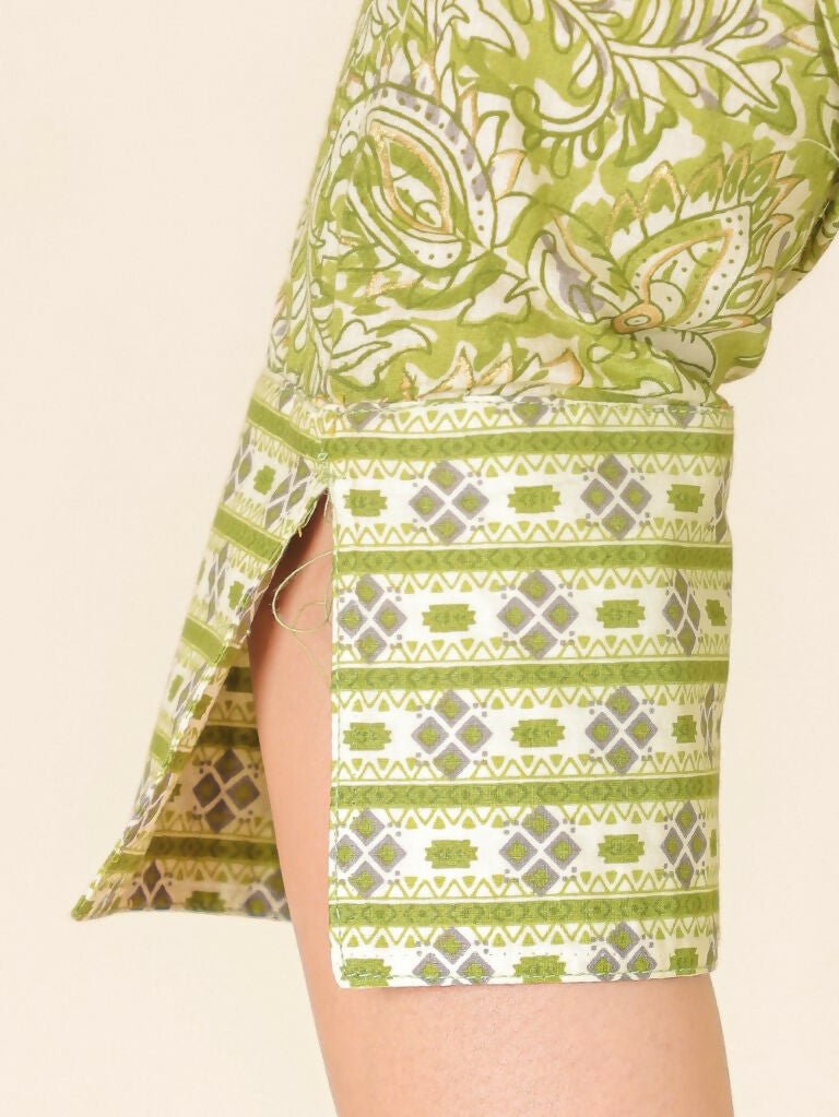 Aramya Straight Soft Cotton Floral Print Women's Kurta Set - Green | Grocsy
