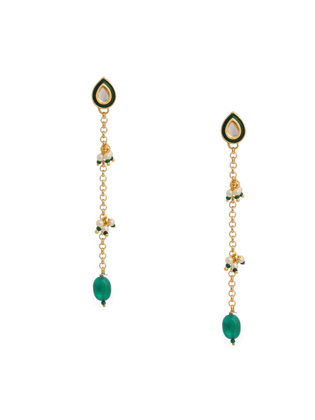 Ruby Raang Green Long Kundan Dangler Earrings | Grocsy