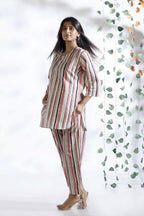 Breathables Women’S Pink Cotton Stripes Loungewear Co-Ord Set | Grocsy