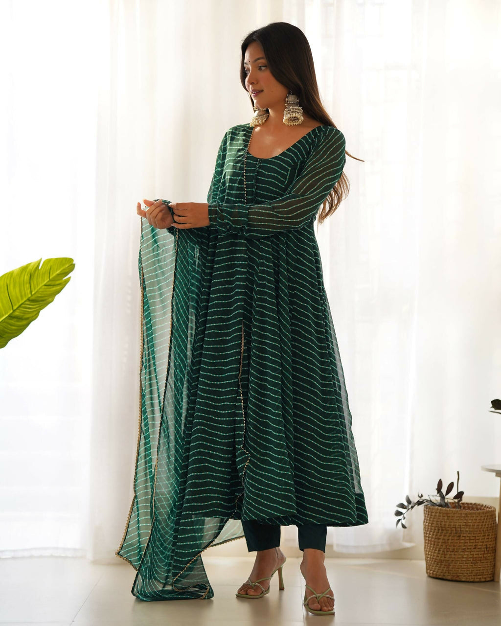 Lehenga Mart Designer Anarkali Suit With Kurta, Pant, Dupatta For Women-Bottle Green | Grocsy