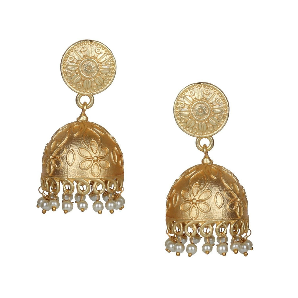 Joban Fashion Women Matte Gold Brass Jhumka | Grocsy