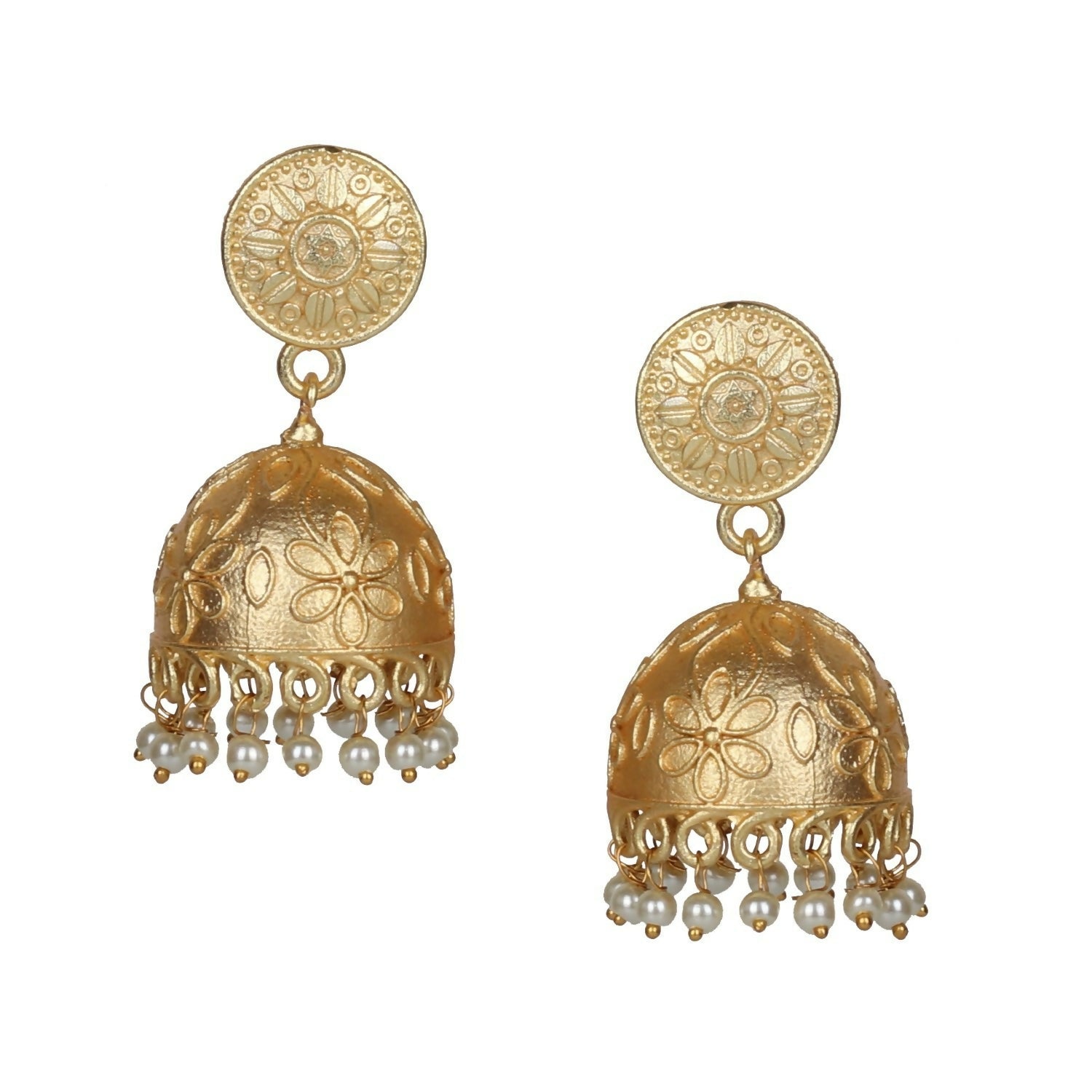 Joban Fashion Women Matte Gold Brass Jhumka | Grocsy