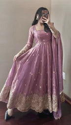 Teeya Creation Onion Fendy Silk Designer Heavy Work Wedding Wear Long Gown | Grocsy