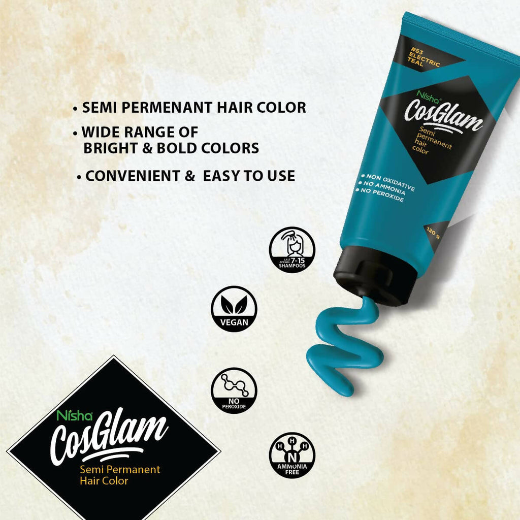 Nisha Cosglam Semi Permanent Hair Color 53 Electric Teal | Grocsy