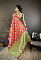 Joban Fashion Orange Elephant Motif Soft Silk Banarasi silk Saree | Grocsy