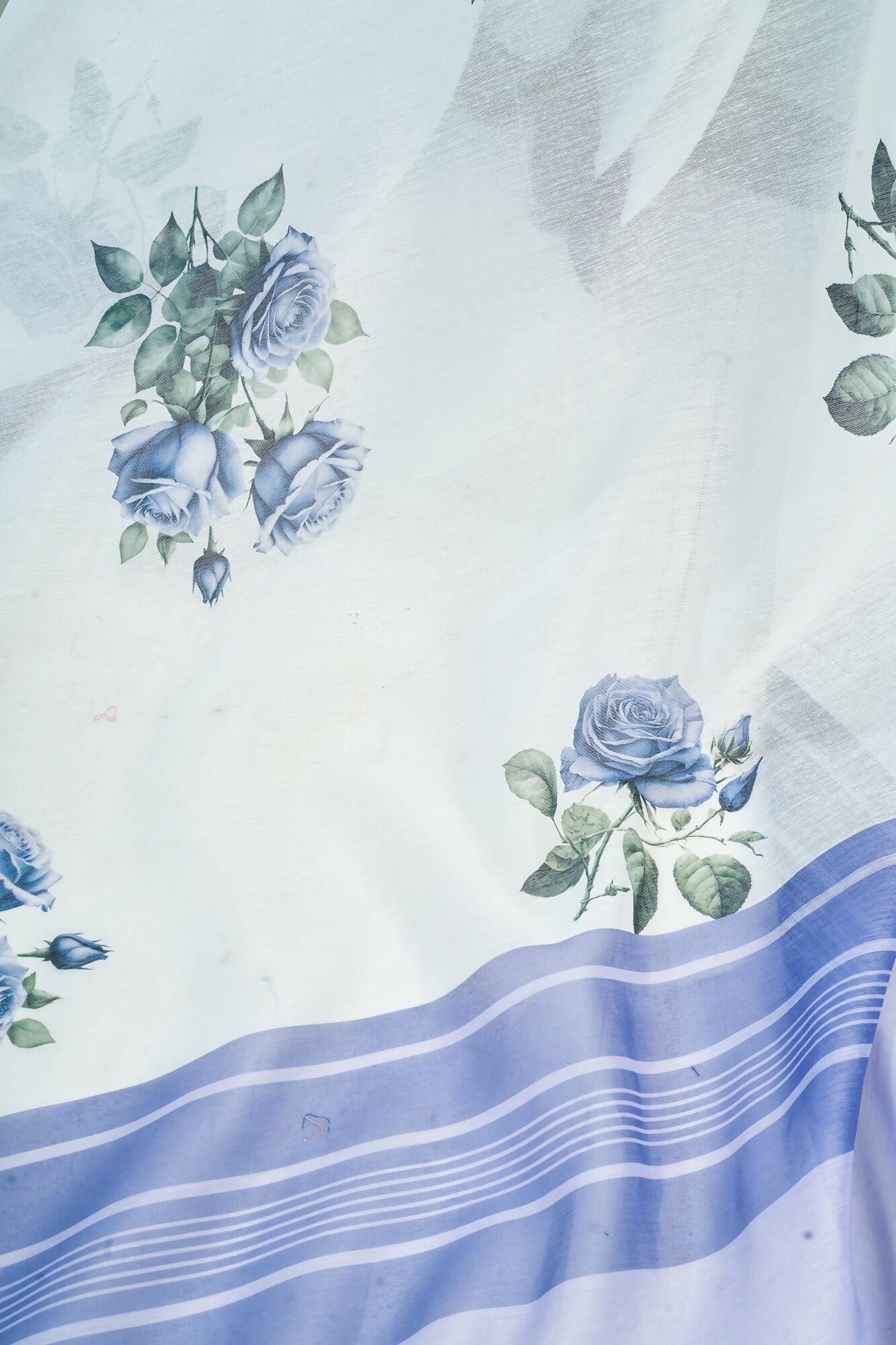 Vastranavya Blue Digital Printed Linen Ready To Wear Designer Saree with Unstitched Blouse | Grocsy