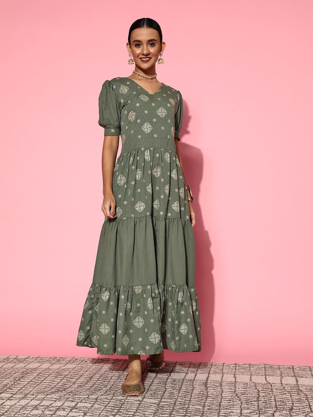 Yufta Olive Green Maxi Dress | Grocsy