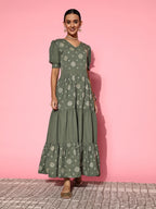 Yufta Olive Green Maxi Dress | Grocsy