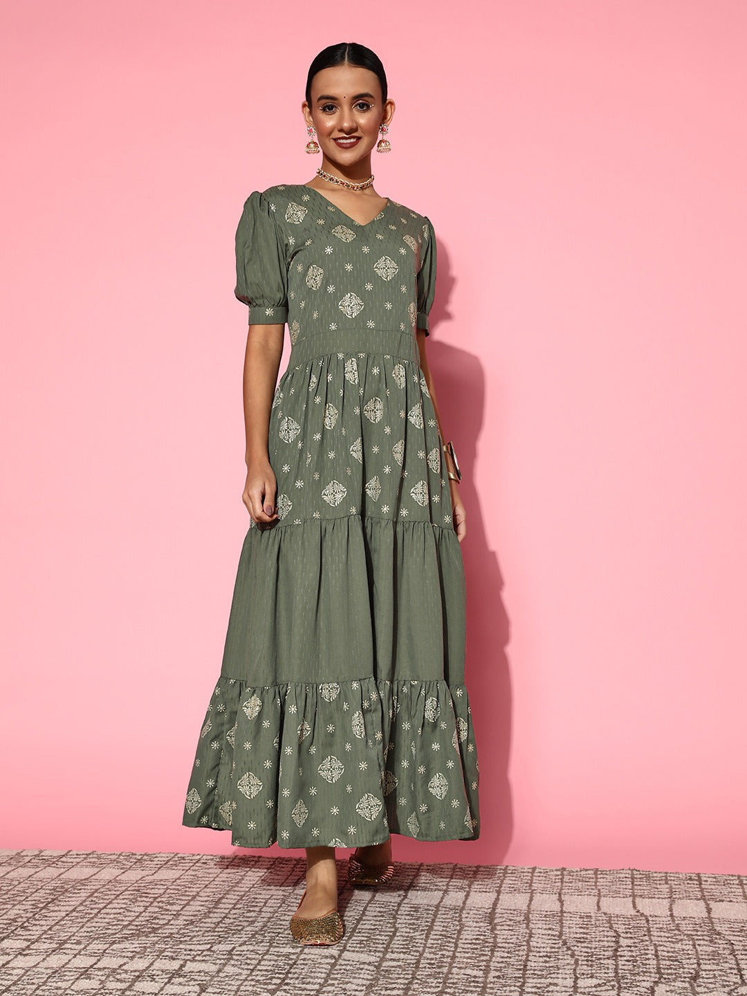 Yufta Olive Green Maxi Dress | Grocsy