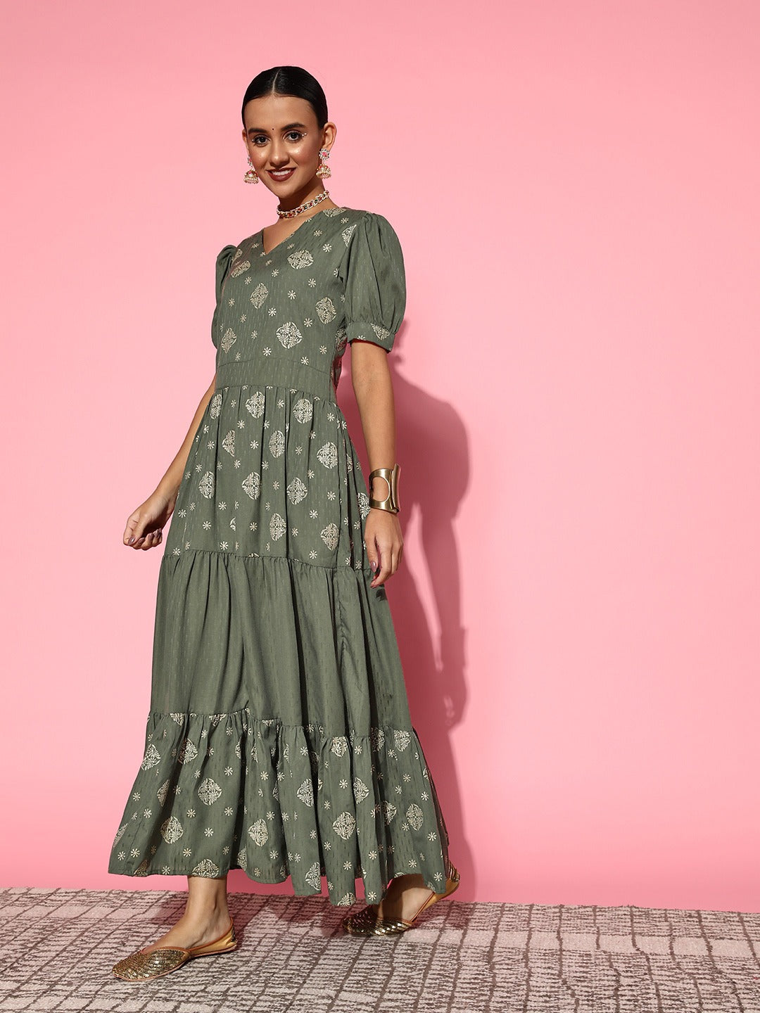Yufta Olive Green Maxi Dress | Grocsy