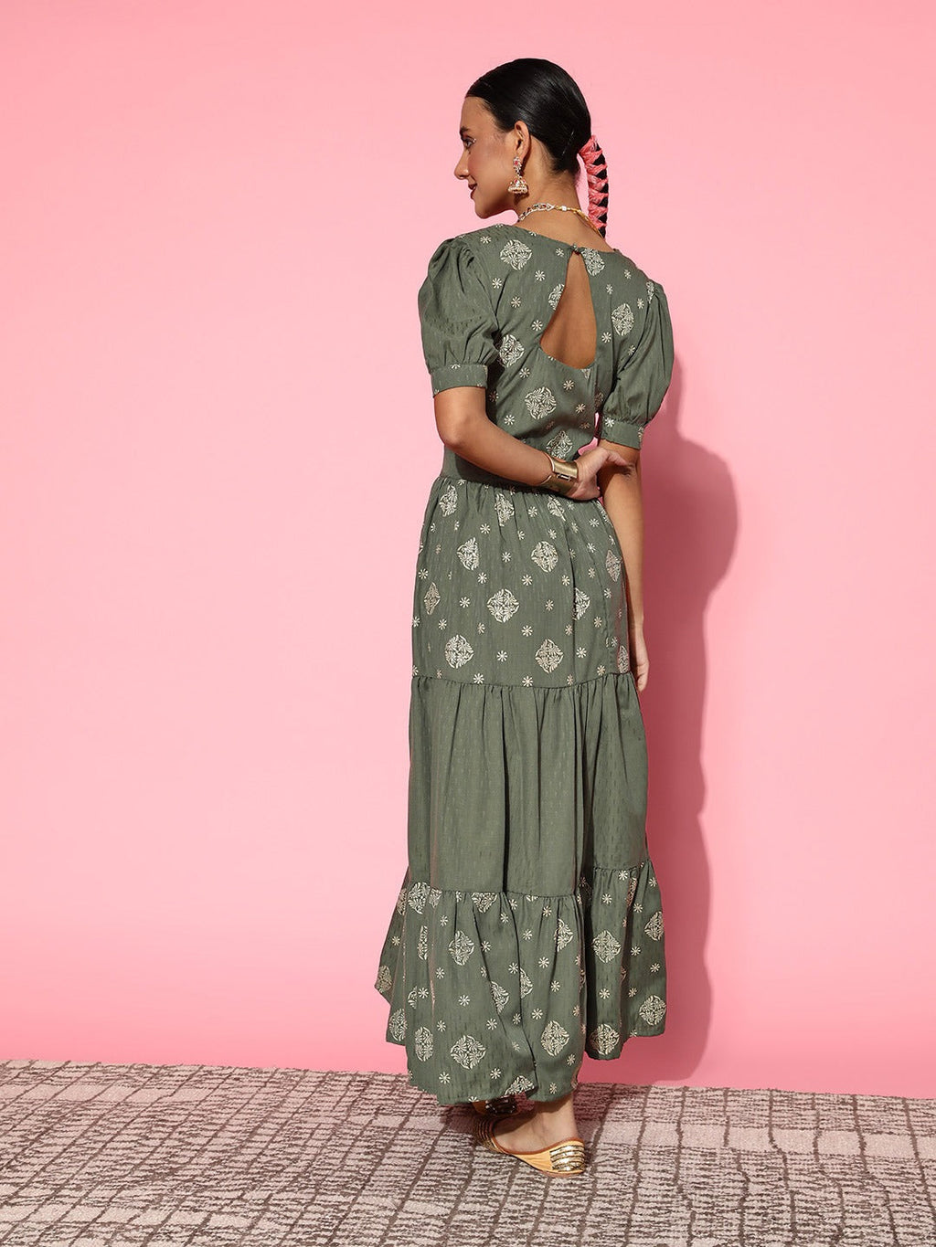 Yufta Olive Green Maxi Dress | Grocsy
