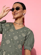 Yufta Olive Green Maxi Dress | Grocsy
