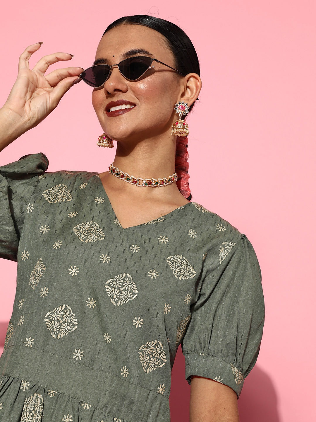 Yufta Olive Green Maxi Dress | Grocsy