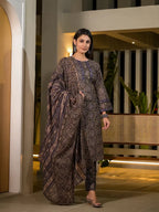 Yufta Olive Pure Cotton Paisley Print Pakistani Style Kurta And Trousers With Dupatta Set | Grocsy
