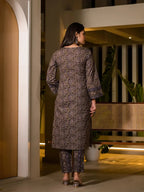 Yufta Olive Pure Cotton Paisley Print Pakistani Style Kurta And Trousers With Dupatta Set | Grocsy