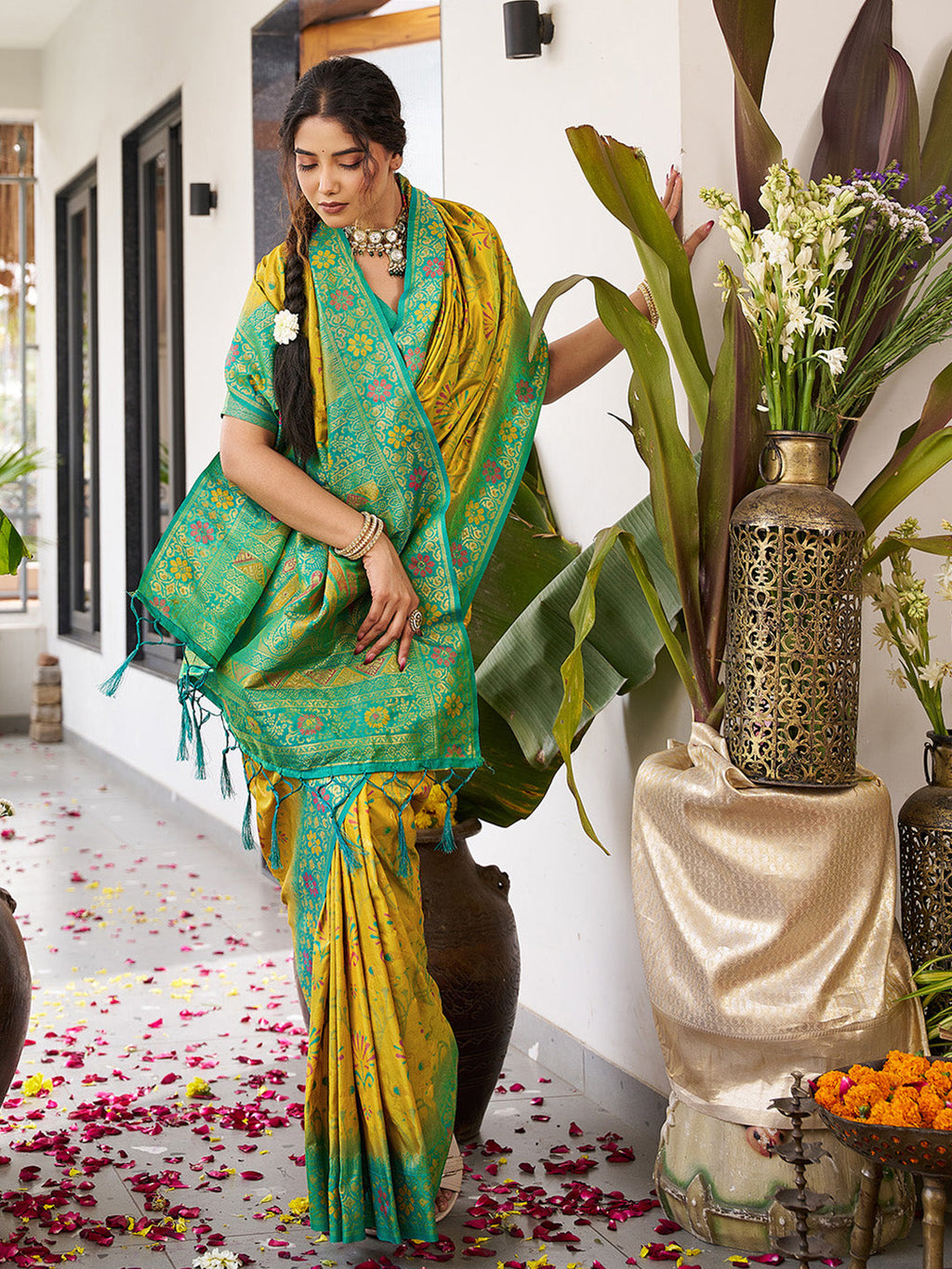 Anaita Olive Silk Woven Saree With Blouse | Grocsy