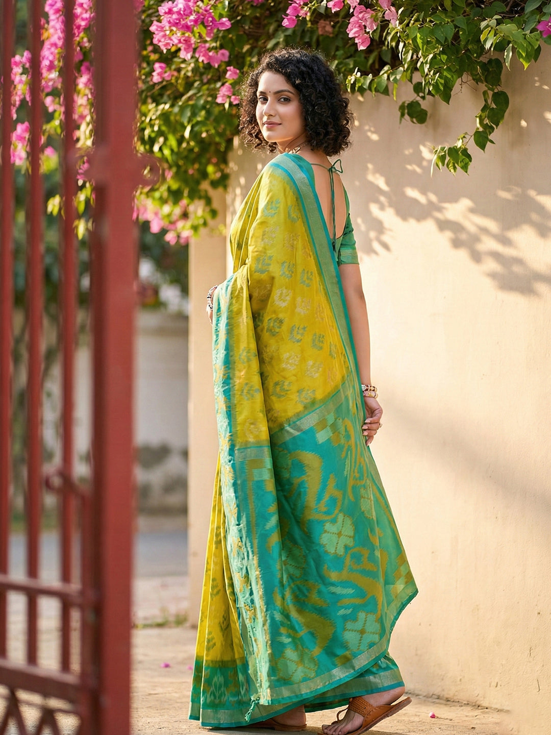 Anaita Olive Pochampally Printed Saree With Blouse | Grocsy