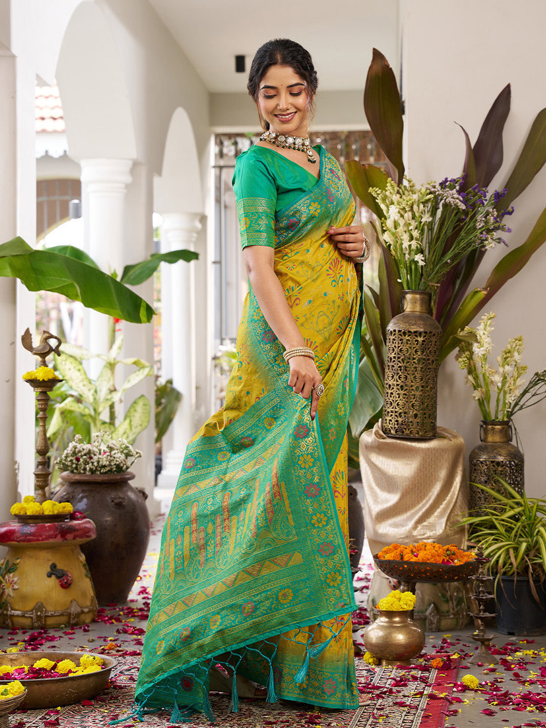 Anaita Olive Silk Woven Saree With Blouse | Grocsy