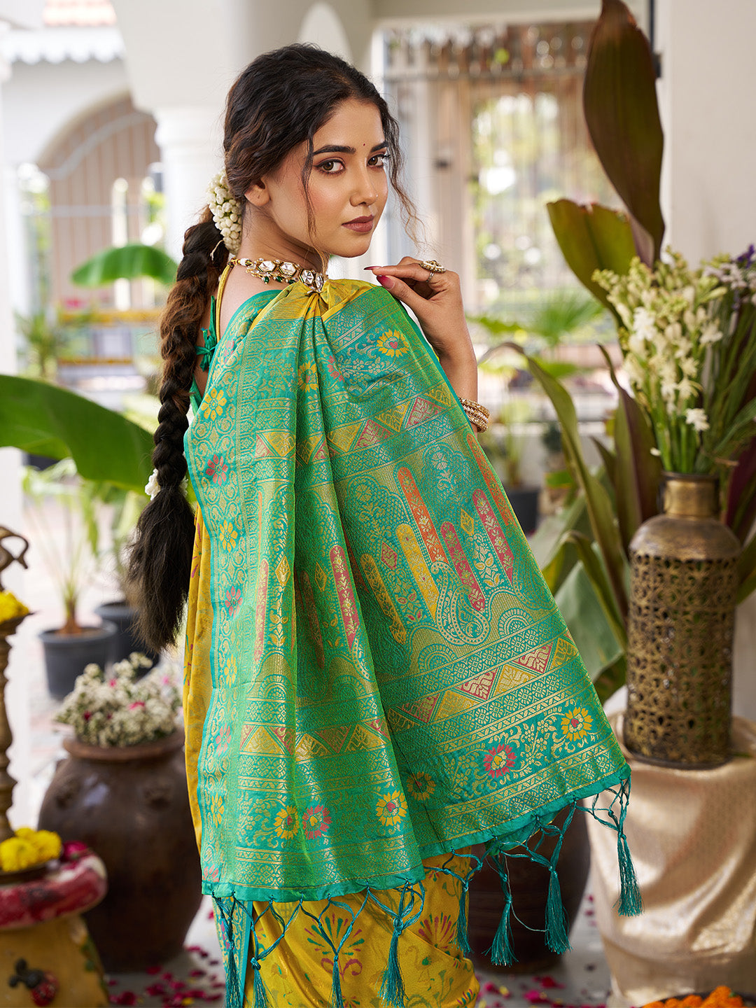 Anaita Olive Silk Woven Saree With Blouse | Grocsy