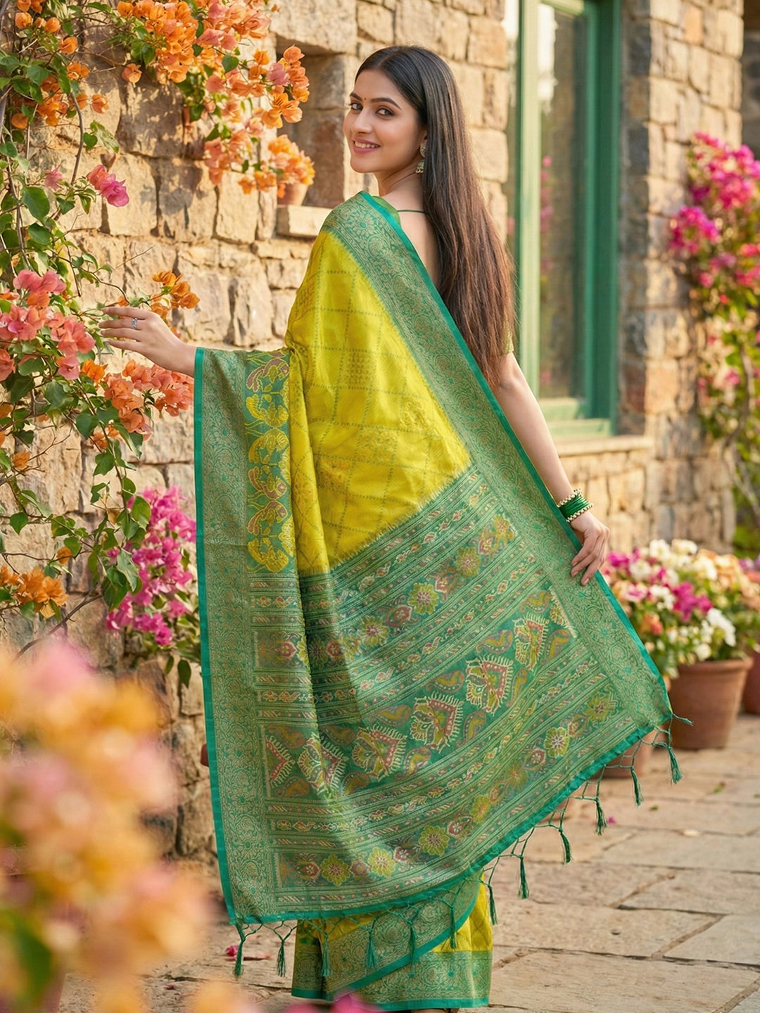 Anaita Olive Pochampally Printed Saree With Blouse | Grocsy