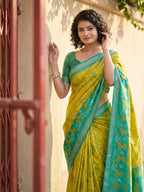 Anaita Olive Pochampally Printed Saree With Blouse | Grocsy