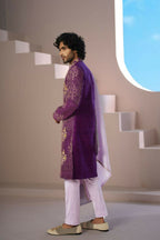 Purple Elegance Sherwani With Zardosi And Gold Embellishments by Hilo Design | Grocsy