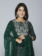 Alvano Women's Attractive And Stylish Rayon Anarkali Kurta With Pant And Dupatta | Grocsy