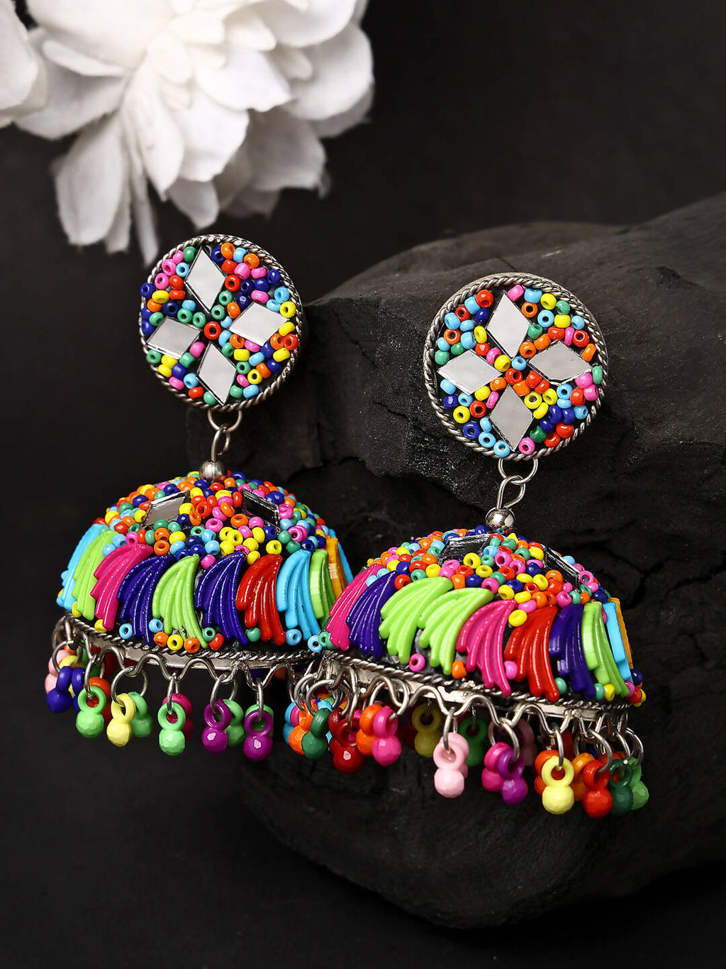 NVR Women Multi Color Artificial Beads Brass-Plated Jhumka Earrings | Grocsy