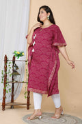 Miravan Women's Plus Size Magenta Bandhani Printed Cotton Kaftan Kurta | Grocsy