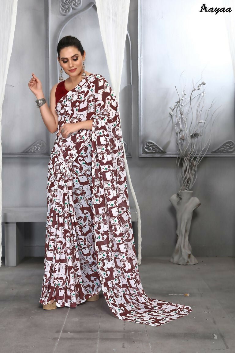 Aayaa Designer Printed Georgette Saree - Multi Color | Grocsy
