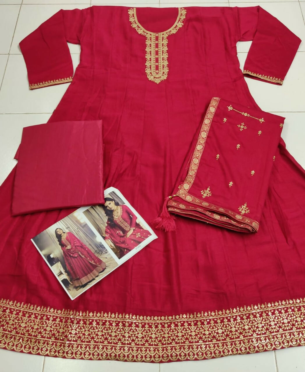 Vastranavya Nidhi Shah Rani Pink Art Silk Embroidered Anarkali Suit | Grocsy