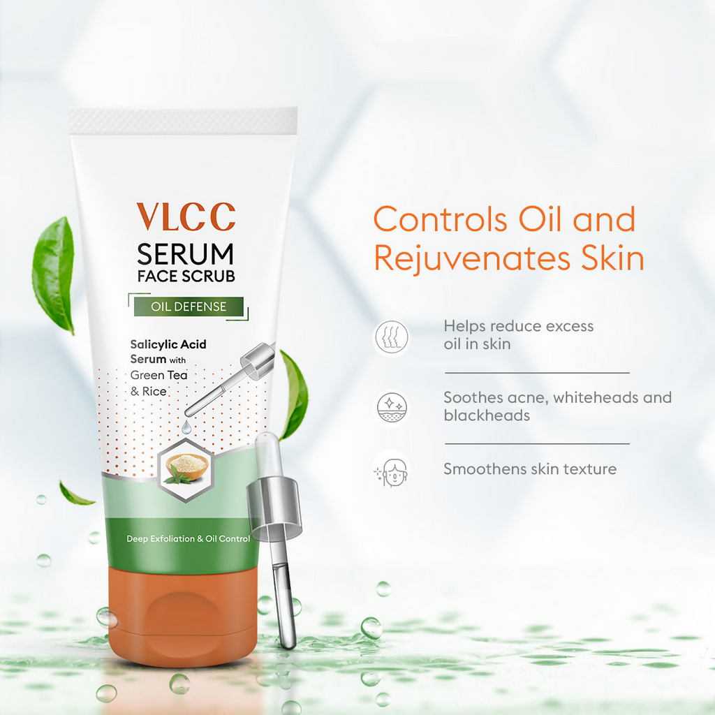 VLCC Oil Defense Scrub With Salicylic Acid Serum Green Tea & Rice | Grocsy